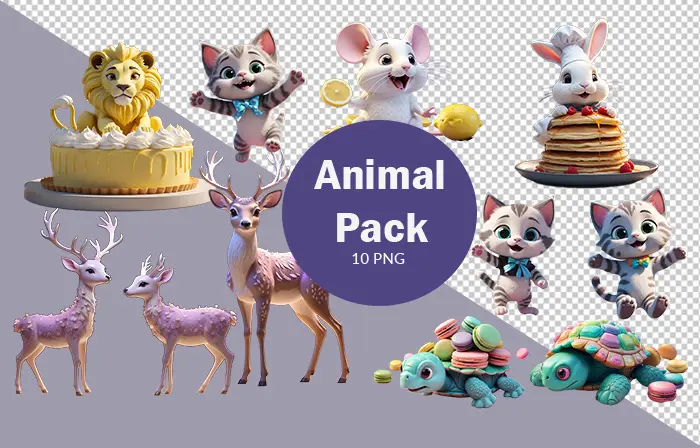 Sweet 3D Cartoon Animals Elements Pack image